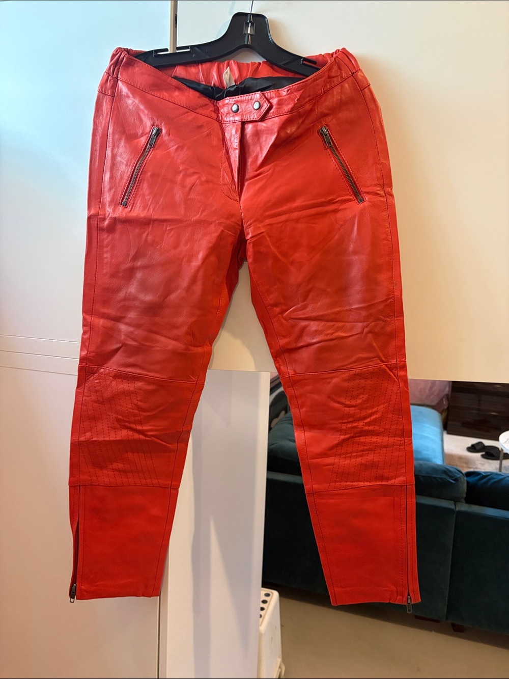Vero Moda Red Cropped Leather-Look Zip Ankle Pants